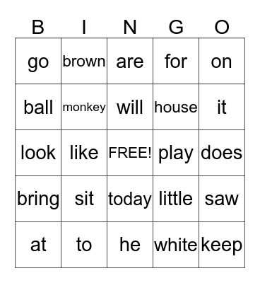 Dolch Sight Words #2 Bingo Card