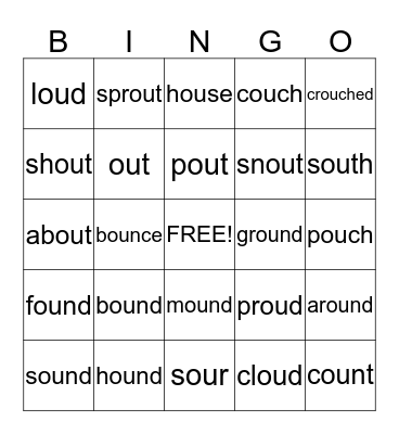 Vowel Pair -ou like in sound Bingo Card