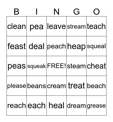 Long /e/ Spelled -ea Bingo Card