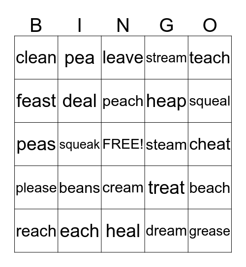 Long /e/ Spelled -ea Bingo Card