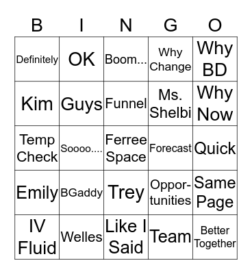 Tim's Conference Call Bingo Card