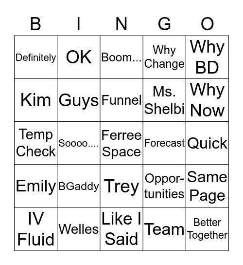 Tim's Conference Call Bingo Card