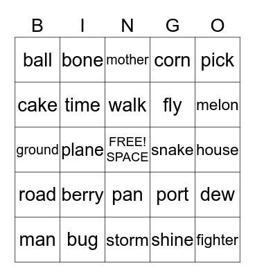 Compound Words Bingo Card