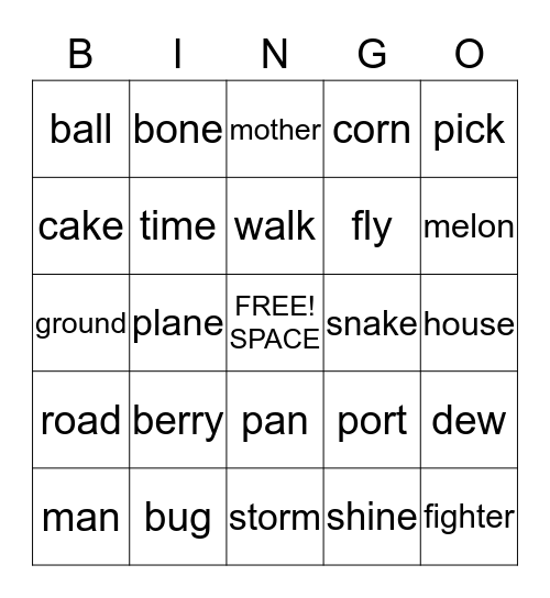 Compound Words Bingo Card