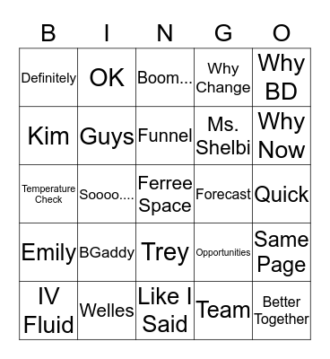 Tim's Conference Call Bingo Card