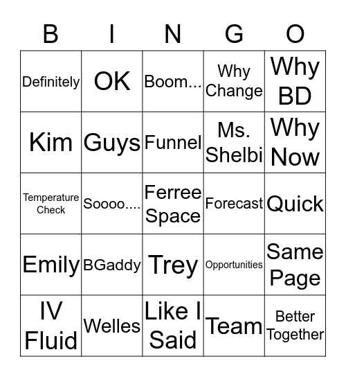 Tim's Conference Call Bingo Card