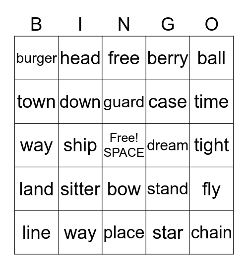 Compound words Bingo Card