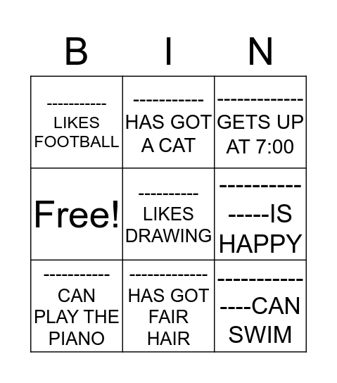 NAME BINGO Card