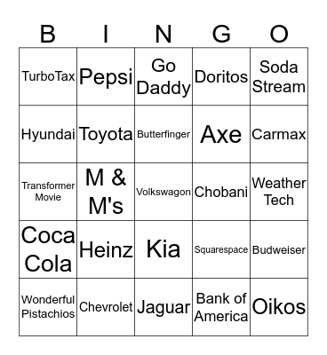 Super Bowl XLVIII Commercial Bingo Card