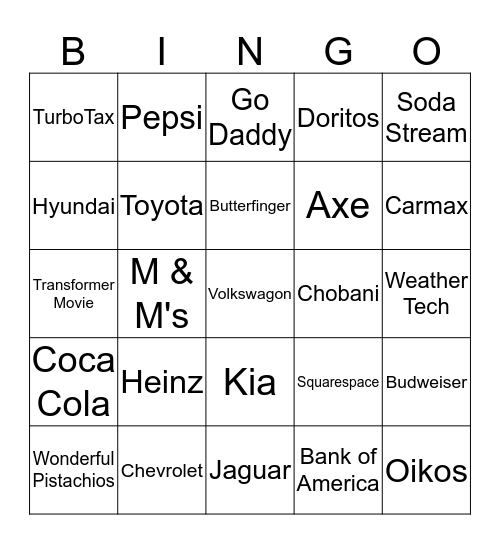 Super Bowl XLVIII Commercial Bingo Card