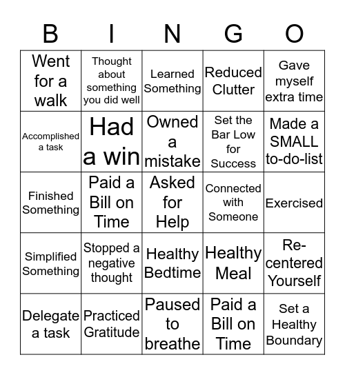 Feel Better Bingo Card