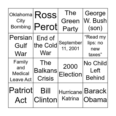 1990-2016 Bingo Card
