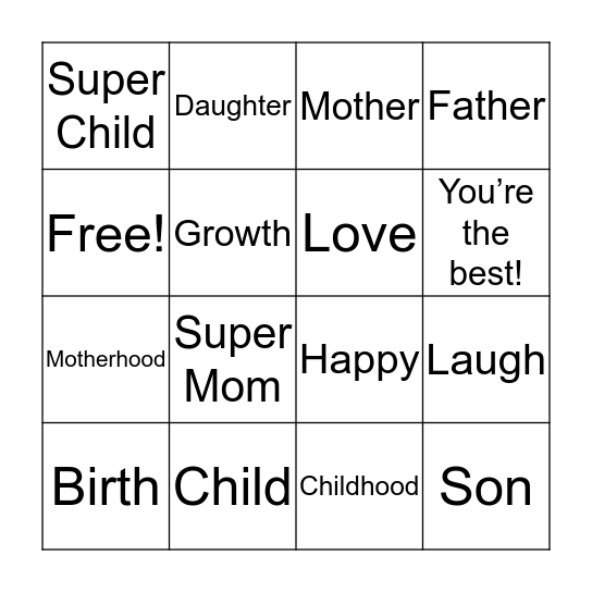 Mother’s Day Shower Bingo Card