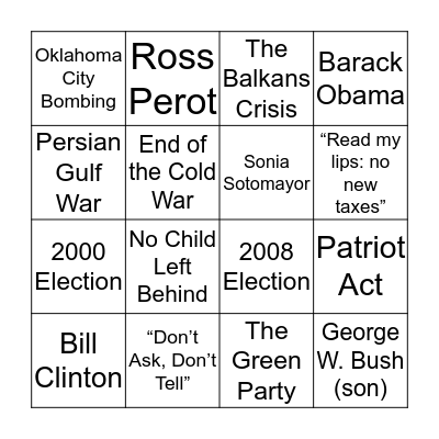 1990-2016  Bingo Card