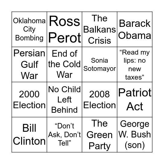 1990-2016  Bingo Card