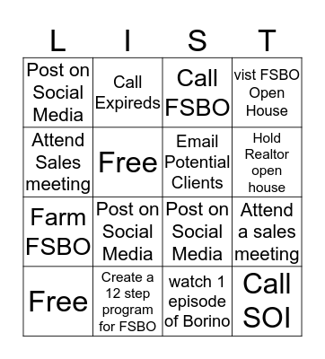 LISTED Bingo Card