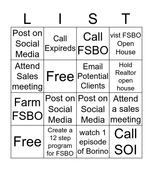 LISTED Bingo Card