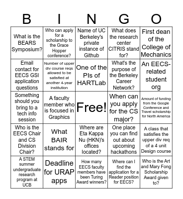 CS Scholars Scavenger BINGO Card