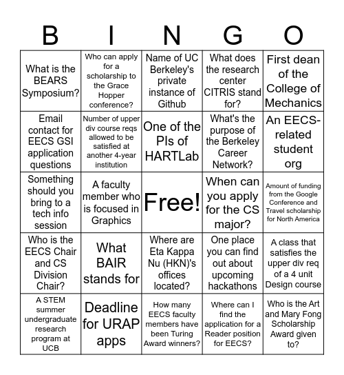 CS Scholars Scavenger BINGO Card