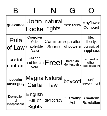 Foundations of American Government Bingo Card