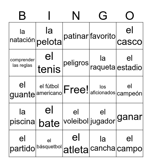 Los Deportes Bingo Card
