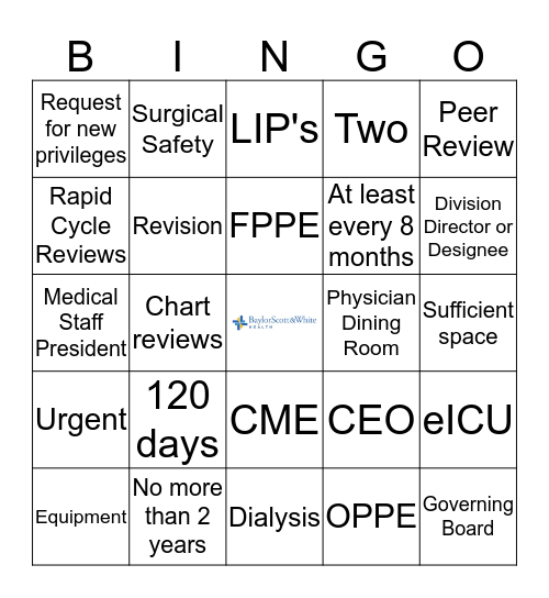 Survey Ready Medical Staff Bingo Card