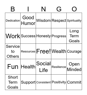Motivation Bingo Card