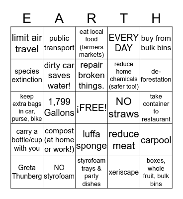 Earth Day 2019 PD Opener Bingo Card