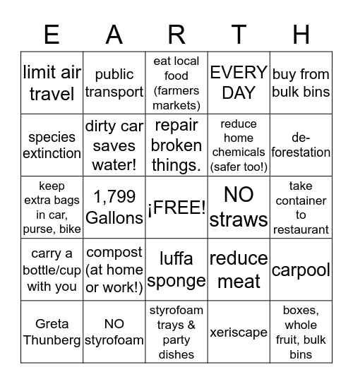 Earth Day 2019 PD Opener Bingo Card