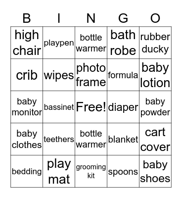 Baby Shower Bingo Card