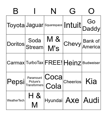 Super Bowl XLVIII Commercial Bingo Card