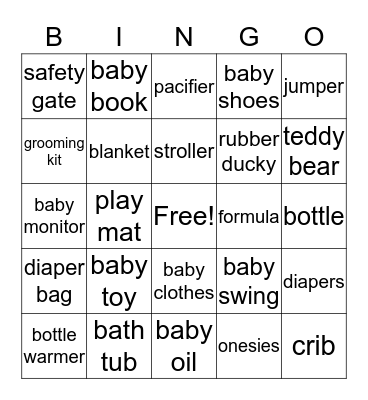 Baby Shower Bingo Card