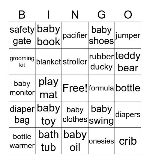 Baby Shower Bingo Card