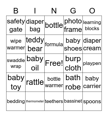 Baby Shower Bingo Card