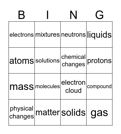 MATTER (SOL 5.4) Bingo Card