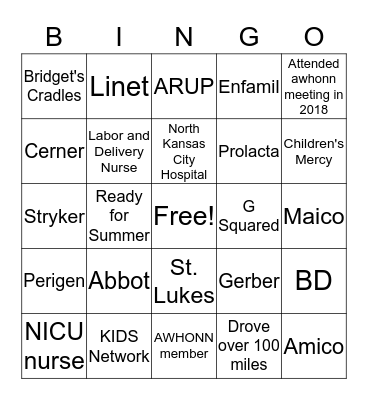 AWHONN 2019 Bingo Card