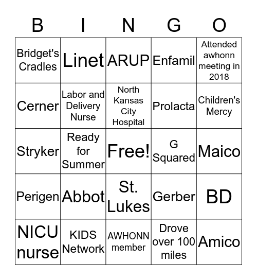 AWHONN 2019 Bingo Card