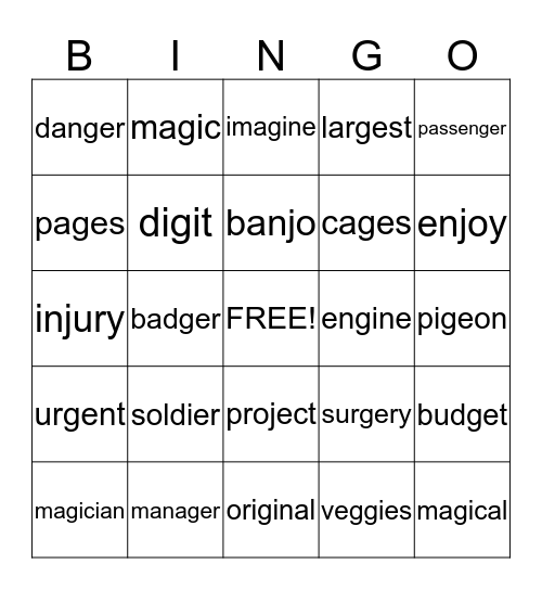 J Bingo (medial) Bingo Card