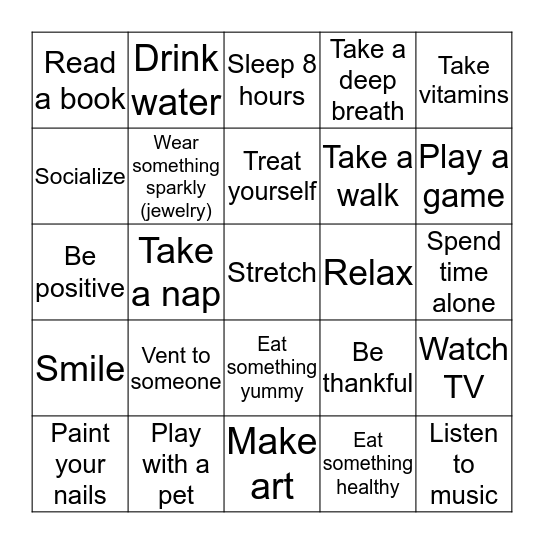 Self-Care Bingo Card