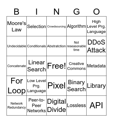 AP Computer Science Bingo - Ms. Garvin Bingo Card