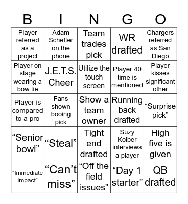 NFL DRAFT BINGO Card