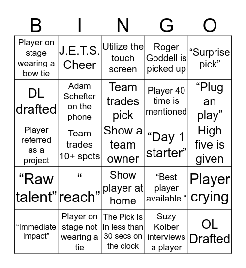 252 ESPN Radio NFL Draft Buzzword Bingo Card