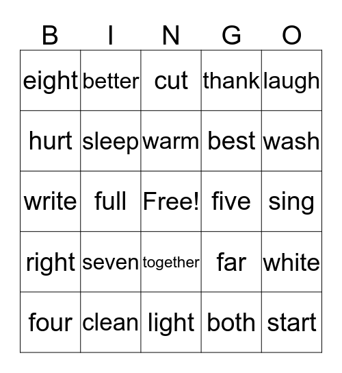 Dolch 3.2 Bingo Card