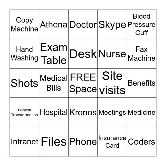 Ascension Take your Child to work Day Bingo Card