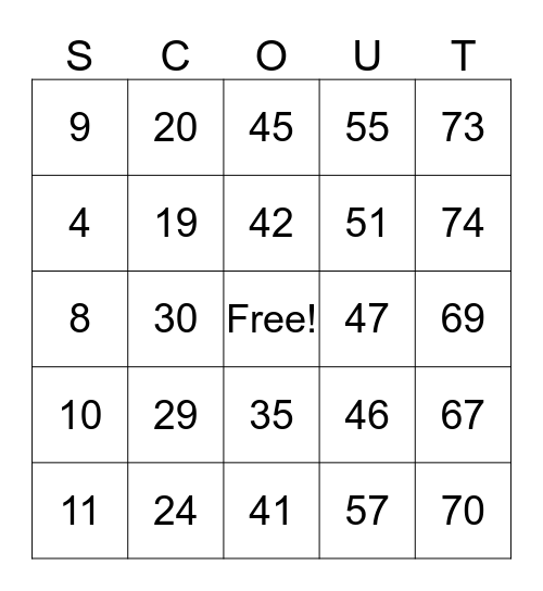 GIRL SCOUT BINGO Card