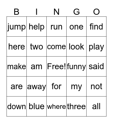Charlie's Sight Words Bingo Card