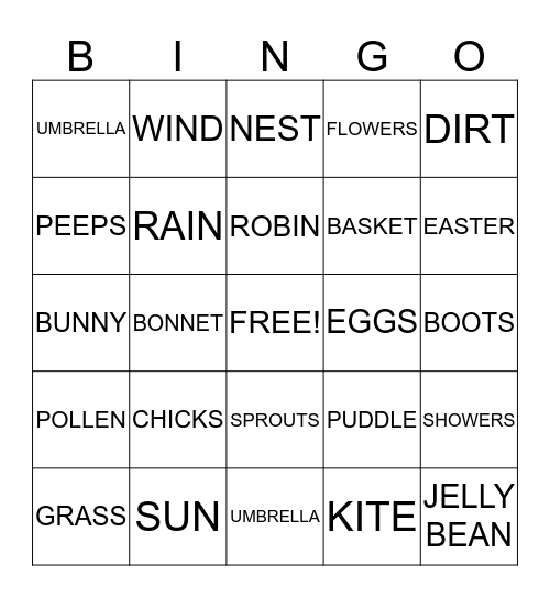 SPRINGTIME Bingo Card