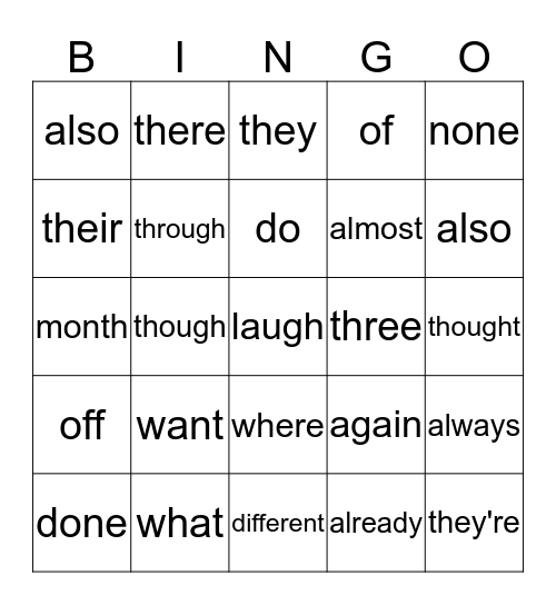 Daniel's Sight Words Bingo Card
