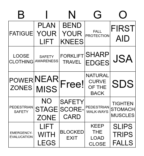 SAFETY BINGO Card