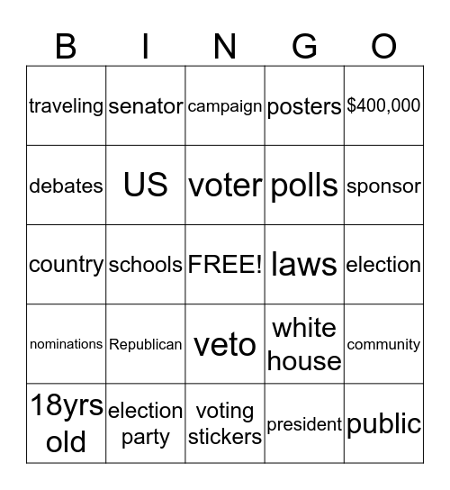Presidency Bingo Card
